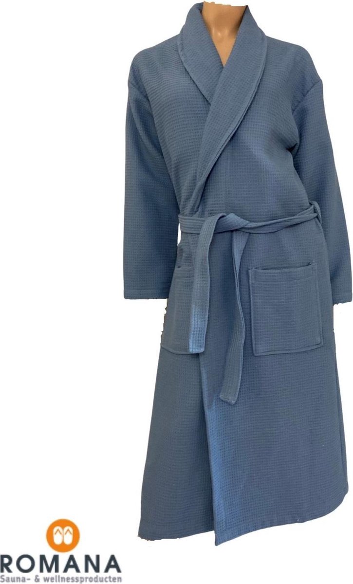 Romana Products Wafel - Badjas Gevoerd - Denim Blauw - Maat XXL - Kamerjas - Ochtendjas - Luxe Wellness - Comfortabel en Stijlvol - Voor Volwassenen - Man - Vrouw