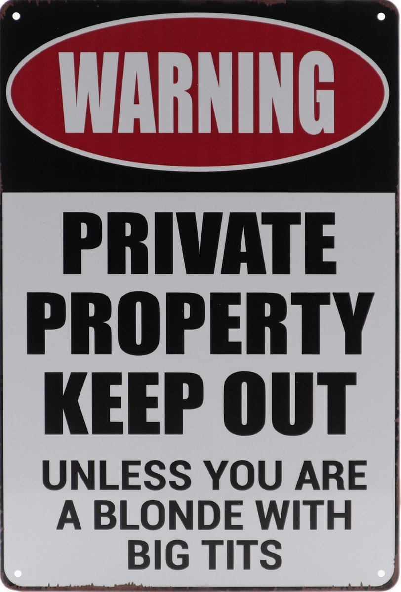 Wandbord – Private Property – Prive terrein - Vintage - Retro - Wanddecoratie – Reclame bord – Restaurant – Kroeg - Bar – Cafe - Horeca – Metal Sign – 20x30cm