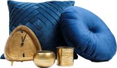 Sierkussen - Woonaccessoires Klok Kussens - Blauw En Goud - 45 Cm X 45 Cm