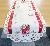 Tafelkleed - Kerst - Offwhite met rode rand en kerstman - Loper 110 cm