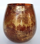 Theelicht / Waxinelicht marbled - Glas - Rood / goud / bruin - 16 x 16 x 17 cm hoog