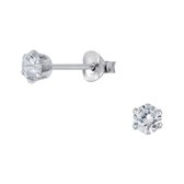 Joy|S - Zilveren ronde oorbellen - 4 mm - zirkonia wit