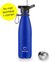 Vatten® Premium RVS Thermosfles - 500 ml - Mat Blauw - Waterfles met Rietje - Isoleerfles