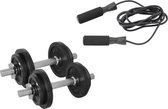 Tunturi - Fitness Set - Halterset 20 kg incl 2 Dumbbellstangen  - Springtouw