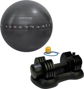 Tunturi - Fitness Set - Verstelbare Dumbbellset 12,5 kg - Gymball Zwart met Anti Burst 65 cm