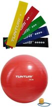 Tunturi - Fitness Set - Weerstandsbanden 5 stuks - Gymball Rood 75 cm