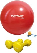 Tunturi - Fitness Set - Vinyl Dumbbell 2 x 1,5 kg  - Gymball Rood 75 cm