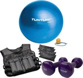 Tunturi - Fitness Set - Vinyl Dumbbell 2 x 1 kg - Gymball Blauw 90 cm - Gewichtsvest 10 kg