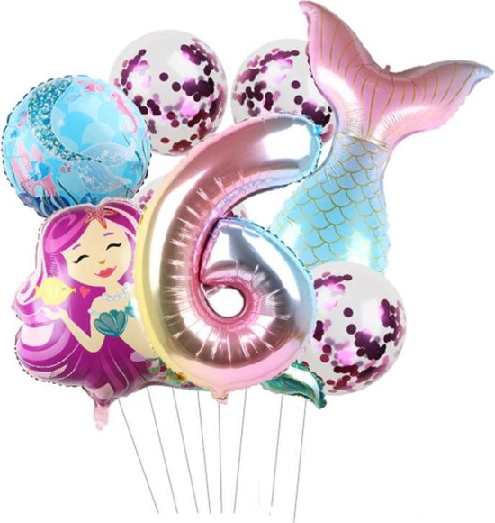 Zeemeermin ballonnen 6 jaar - set van 7 stuks - thema - mermaid