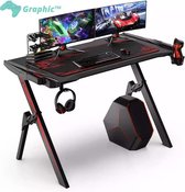 Graphic™ Gamebureau Blauw met LED Verlichting || Gaming Bureau || Game Tafel || Game Desk || ROOD