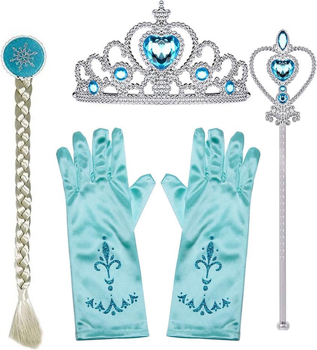 Speelgoed 3 jaar - voor bij je Elsa prinsessenjurk - Het Betere Merk - verkleedkleren meisje - Prinsessen accessoires - Blauw - Prinsessenkroon - Toverstaf meisje - Handschoenen - Haarvlecht - Prinsessen speelgoed - Cadeau meisje - Verjaardag meisje - Het Betere Merk