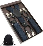 Sorprese – Luxe chique – heren bretels – 6 extra stevige clips – zwart ruit klein lichtblauw - bretels