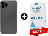 Backcase Carbon Hoesje iPhone 11 Pro Max Wit - Gratis Screen Protector - Telefoonhoesje - Smartphonehoesje