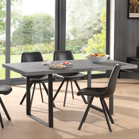 Table à manger design 180 cm en aggloméré et acier couleur béton et noir |  bol