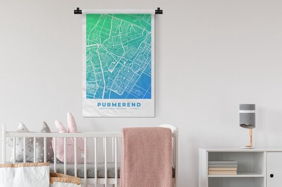 Tapisserie - Tissu mural - Plan de la ville - Purmerend - Nederland - Blauw - 60x90 cm - Tapisserie - Carte