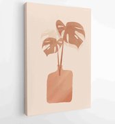 Botanische muur kunst vector set. Earth tone boho gebladerte lijntekeningen tekenen met abstracte vorm. 4 - Moderne schilderijen – Verticaal – 1870947433 - 115*75 Vertical