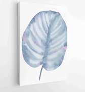 Aquarel tropische handgeschilderde indigo palmboom blad geïsoleerd op een witte achtergrond. Bloemen illustratie. Botanische kunst - Moderne schilderijen - Verticaal - 695279233 -