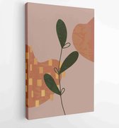 Earth tone boho gebladerte lijntekeningen tekenen met abstracte vorm. Abstract Plant Art-ontwerp voor print, omslag, behang, minimale en natuurlijke kunst aan de muur. 1 - Moderne