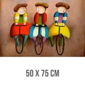 Allernieuwste Canvas Schilderij Grappige Fietsende Figuren - Modern Beeldend Figuratief - kleur - 50 x 75 cm