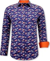 Satijnen Blouse Heren - Schildpadprint - 3091 - Blauw / Oranje