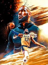 Allernieuwste Canvas Schilderij LeBron James Basketbal Legende - Sportstar LBJ - Kleur - 50 x 70 cm