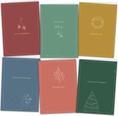 Set van 6 luxe dubbele kerstkaarten met enveloppen - Hippe kerstkaarten in trendkleuren