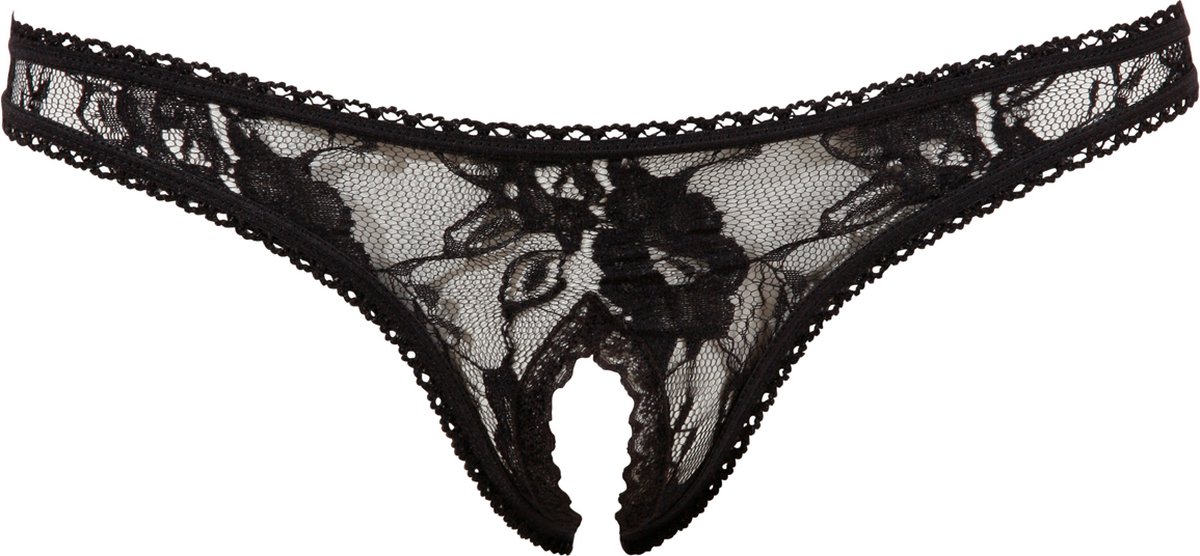 Goedkoopste Cottelli Collection – Erotische String met Open Spleet voor Direct Toegang Kanten Afwerking ook voor Normaal Gebruik – Maat XL – Zwart