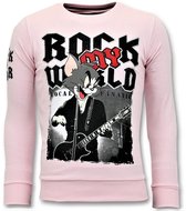 Luxe Heren Trui - Rock My World Cat - Roze