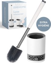 2BEHOME Luxe WC borstel met houder - Toiletborstel met houder - Vrijstaand of Hangend - Slimme lekbak voor optimale Hygiëne