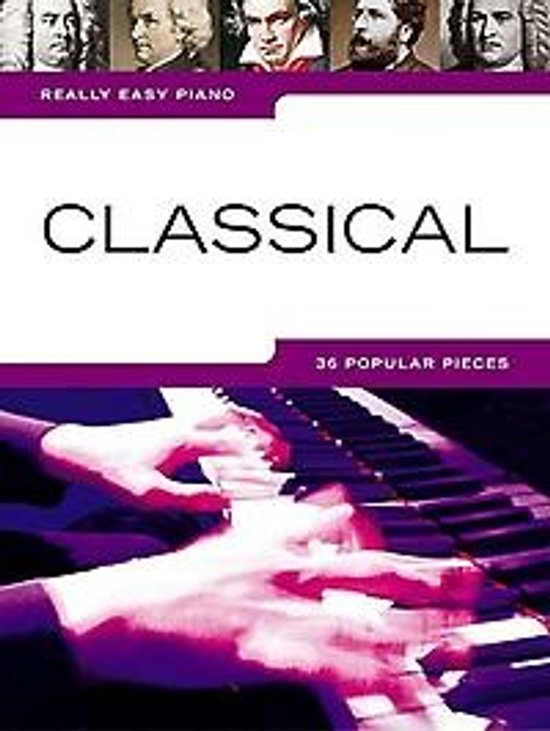 Livre 'Really Easy Piano - Classical' avec 36 pièces populaires, image de jeu de piano.