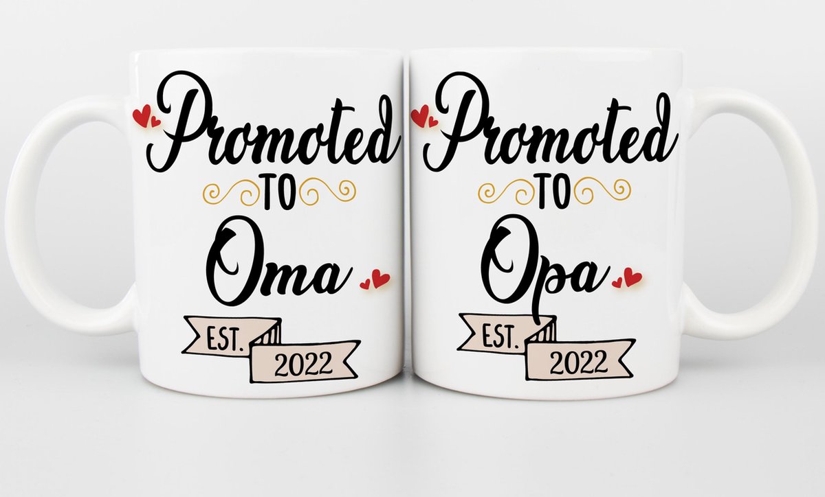 Set Promoted to Oma & Opa mokken - Beker - Kraamcadeau - Cadeau voor Oma & Opa - Gratis Inpak Service (Jaar 2022)
