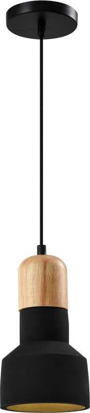 QUVIO Hanglamp landelijk - Lampen - Plafondlamp - Verlichting - Verlichting plafondlampen - Keukenverlichting - Lamp - Betonnen design lamp - E27 Fitting - Met 1 lichtpunt - Voor binnen - Hout - Metaal - D 12,5 cm - Zwar en lichtbruint