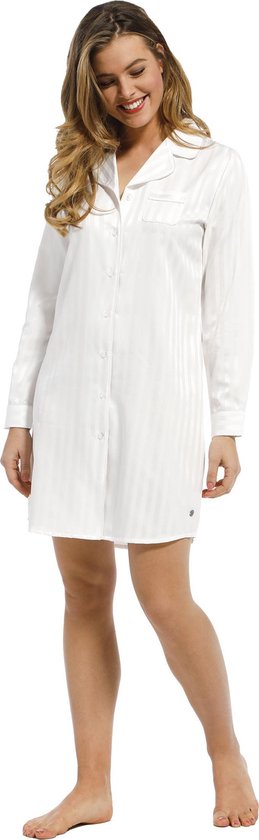Pastunette Dames nachthemd Satijn - Creme - Dames nachtkleding lange mouw - 36