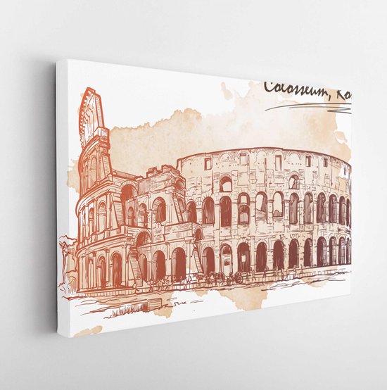 Romeins Colosseum. Schets die inktpentekening imiteert met een grungeachtergrond op een afzonderlijke laag. Reizen boek illustratie. EPS10 vectorillustratie - Modern Art Canvas - Horizontaal - 411105265 - 80*60 Horizontal
