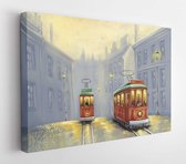 Digitale olieverfschilderijen landschap, oude tram in de oude stad - Modern Art Canvas - Horizontaal - 1373556503 - 50*40 Horizontal