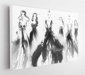 Onlinecanvas - Schilderij - Collage Art Schets Mooie Jonge Vrouw In Jurk Art Horizontaal Horizontal - Multicolor - 40 X 30 Cm