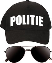 Politie agent verkleed setje -  Zwarte politie print pet en donkere zonnebril - Verkleedkleding volwassenen