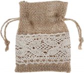 15X jute zakje met treksluiting en kanten rand - jute - bedankje - zakje - giveaway - kant