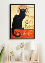 Poster in Zwarte Lijst  - Vintage Le Chat Noir - Affiche van Théophile - Zwarte Kat - Alexandre Steinlen - 70x50 cm