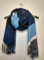 Lange warme dames sjaal Mieke fantasiemotief blauw