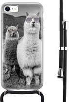 iPhone 8/7 hoesje met koord - Lama cool hipster | Apple iPhone 8 crossbody case | Zwart, Transparant | Geometrisch patroon