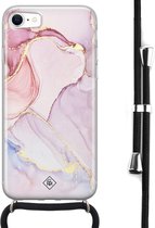 iPhone SE 2020 hoesje met koord - Marmer roze paars | Apple iPhone SE (2020) crossbody case | Zwart, Transparant | Marmer