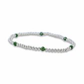 Silventi 9SIL-21162 Zilveren Armband met Bolletjes - Groene Zandsteen - 18 cm - 4 + 3 mm Doorsnee - Rekbaar - Rhodium - Zilver - Groen