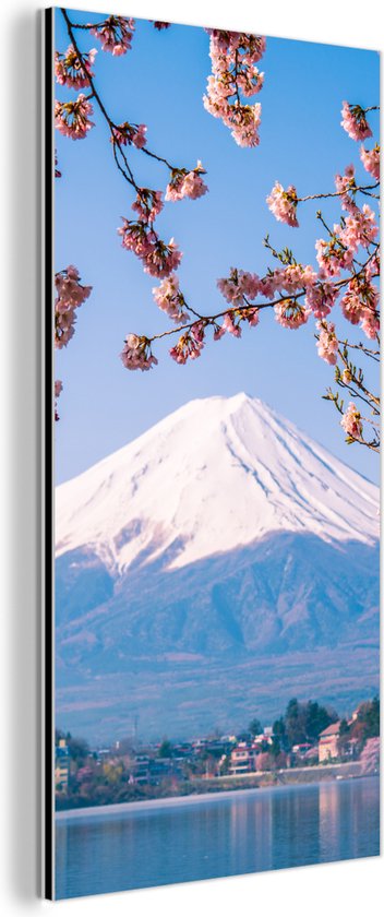 Wanddecoratie Metaal - Aluminium Schilderij Industrieel - Uitzicht op de Fuji Berg in het Aziatische Japan - 20x40 cm - Dibond - Foto op aluminium - Industriële muurdecoratie - Voor de woonkamer/slaapkamer