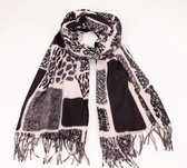 Dames lange sjaal herfst/winter met dierenprint grijs/zwart/wit
