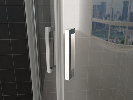 Cabine de douche Bally Bold Double porte coulissante quart de rond avec profil Chrome 90x90x200cm Verre de sécurité anti-calcaire 8mm avec revêtement NANO