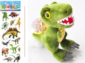Dinosaurus knuffel sleutelhanger/tashanger met stickervel (willekeurig verzonden) - cadeau jongens