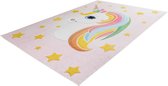 Kinderkamer- Kinder vloerkleed - Wasbaar - Washable - Unicorn - Eenhoorn - Sterren - 120x180 - Roze