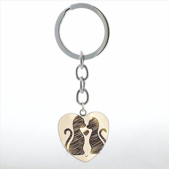GoedeDoelen.Shop | Sleutelhanger heart Two Cats in Love | Katten Sleutelhanger | Poezen Sleutelhanger |  Katten Tashanger | Poezen Tashanger | Love | Liefde | sleutelring | Cadeau
