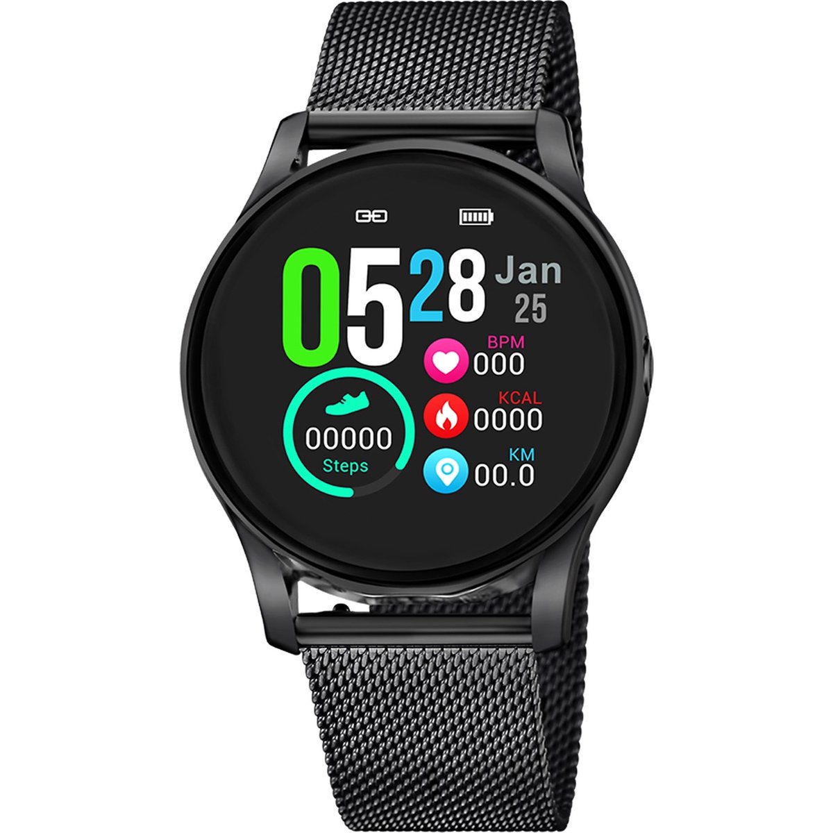 Lotus 50002-A Horloge Smartime Mesh smartwatch staal zwart 39,6 mm